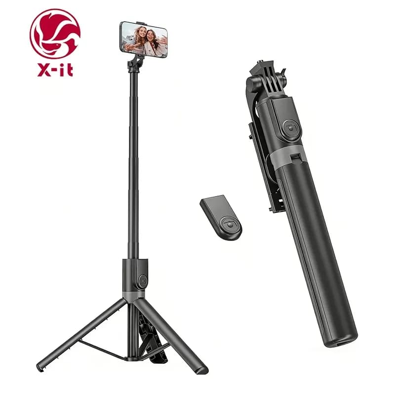 X-it 1.3ม โทรศัพท์ขาตั้งกล้องและไม้เซลฟี่, [อัตโนมัติป๊อปเปิดขาตั้งกล้อง] แบบพกพาในหนึ่งเดียวขยายโทรศัพท์มือถือยืน,พร้อมการควบคุมระยะไกลไร้สายสําหรับ ไอโฟน/ซัมซุง/หุ่นยนต์/โ