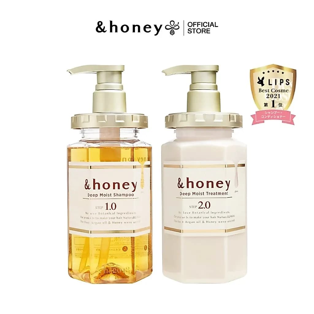 [DEEP MOIST 2 STEPS] &HONEY DEEP MOIST SHAMPOO 440ML + TREATMENT 445G [EXP 08/27] (แชมพู+ทรีทเม้นท์ดูแลผมแห้งเสีย)